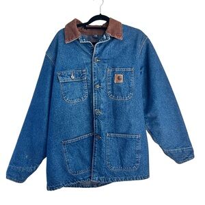 Vintage Carhartt Coat Men Denim Blanket Lined Chore Jacket Barn EXCELLENT